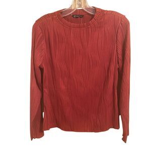 Pretty Garden Pleated Long Sleeve Tunic Top Women’s Size M Rusty Orange NWT